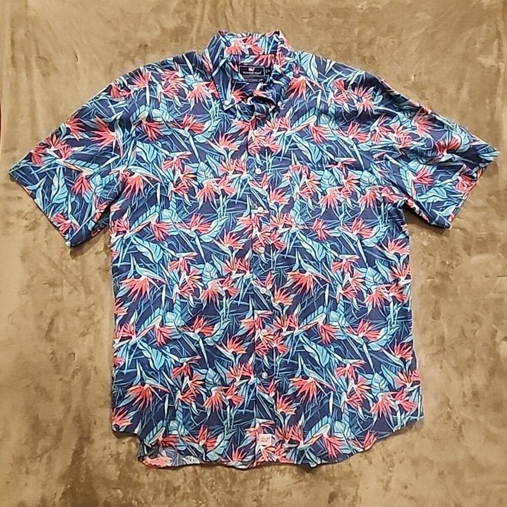 Vineyard Vines Classic Fit Murray Short Sleeve Shirt Hawaiian Floral Men XL